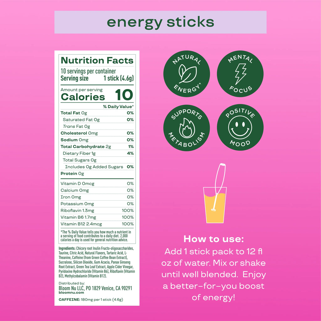 Bloom Nutrition - Natural Energy Sticks Packs 10pks